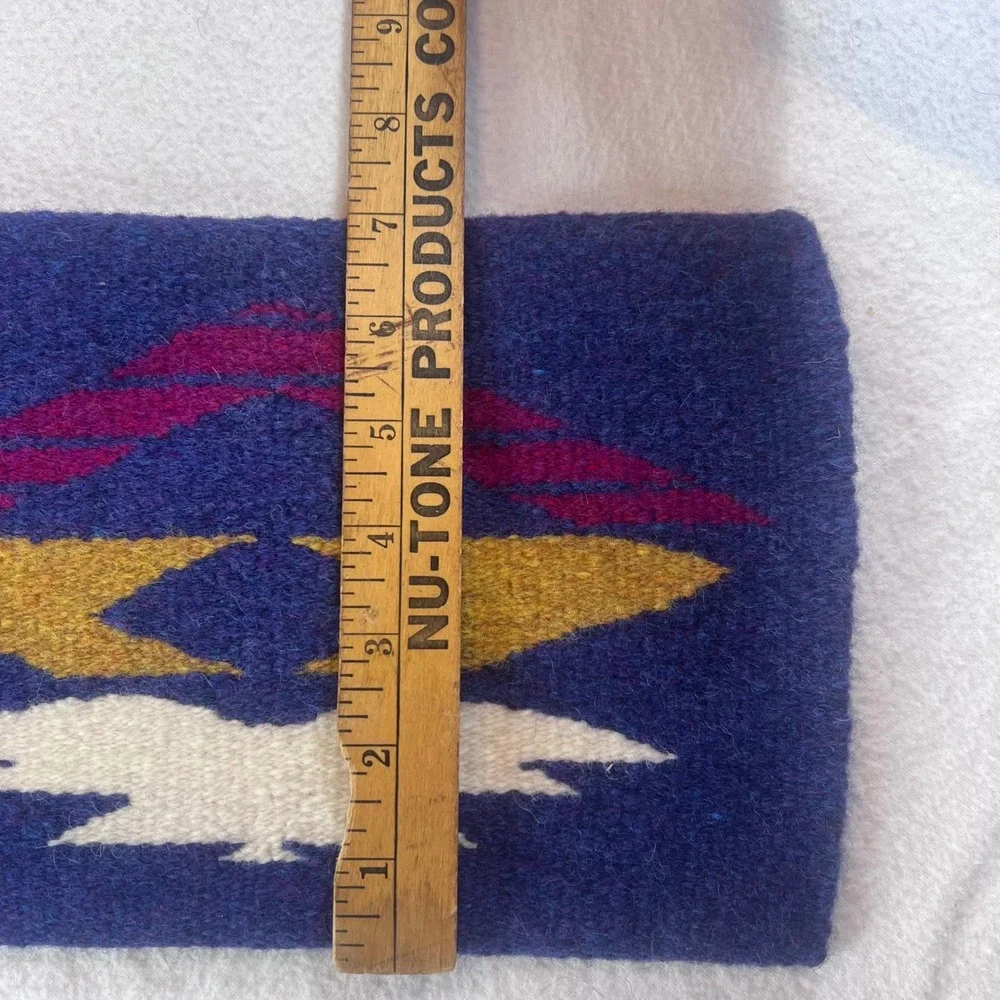 Vintage Southwestern Handwoven Wool Rug Small Tapestry Blue Eagle Geometric 11x7